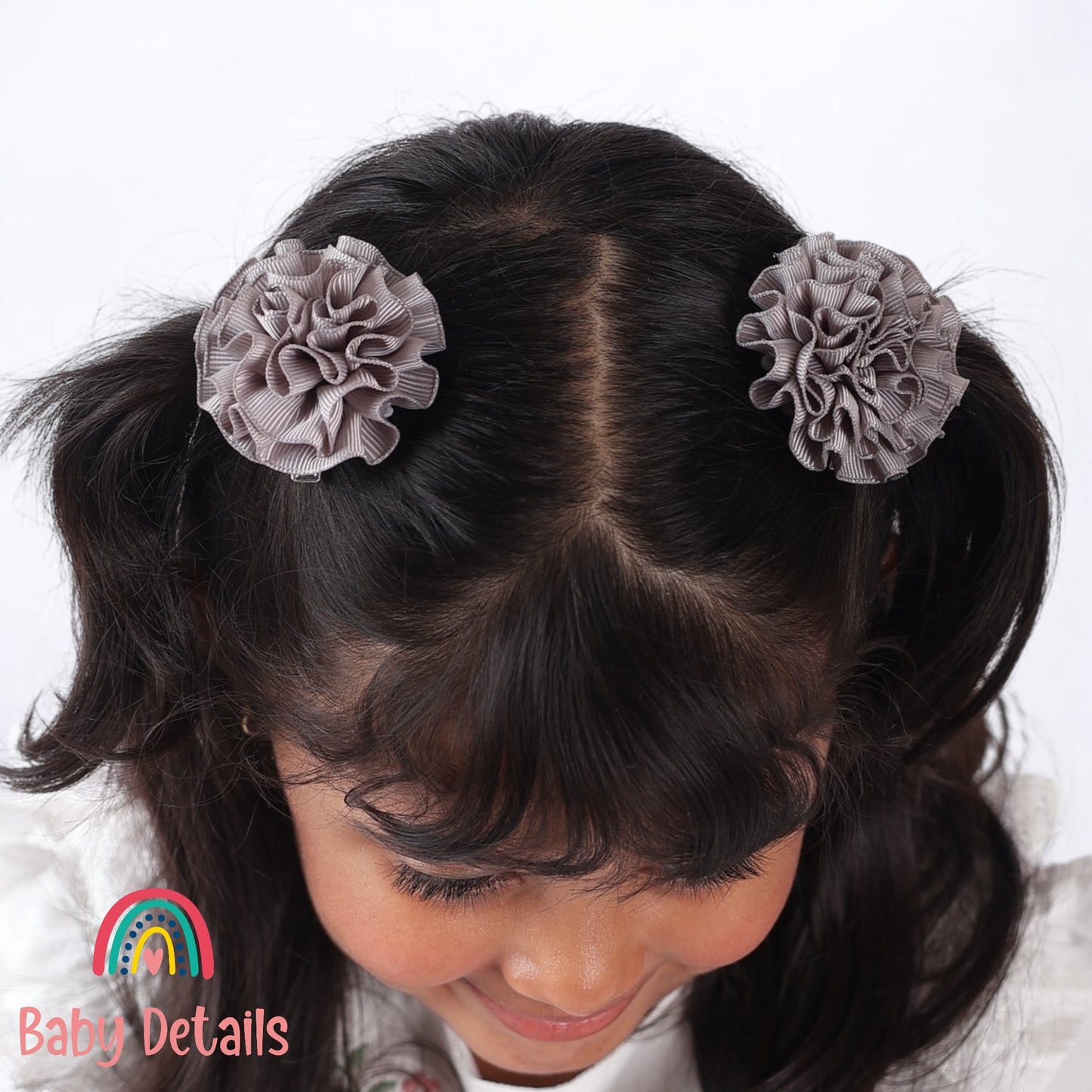 Set of 2 Rosette Bow Hair Clips - Light Grey