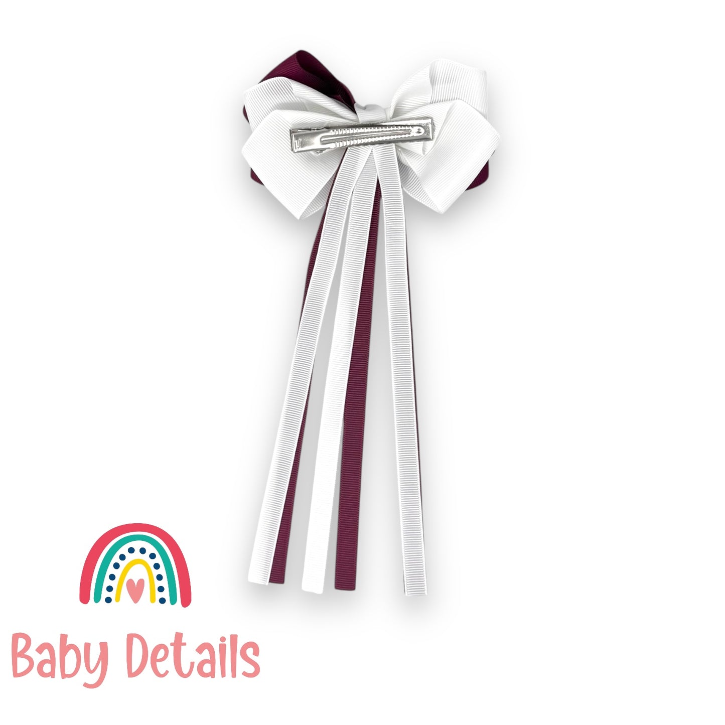 Big Bow Layers with Long Ribbons - Burgundy & White