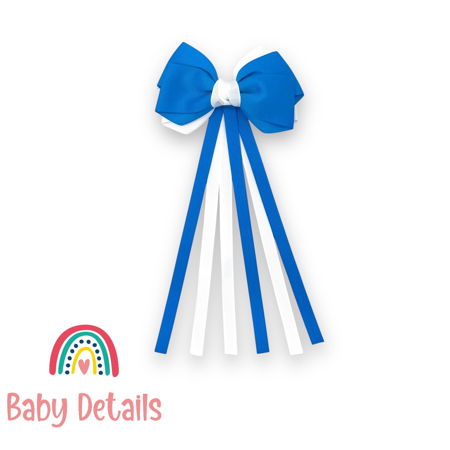 Big Bow Layers with Long Ribbons - Blue & White