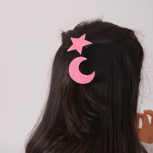 Star & Moon Hair Clips - Pink