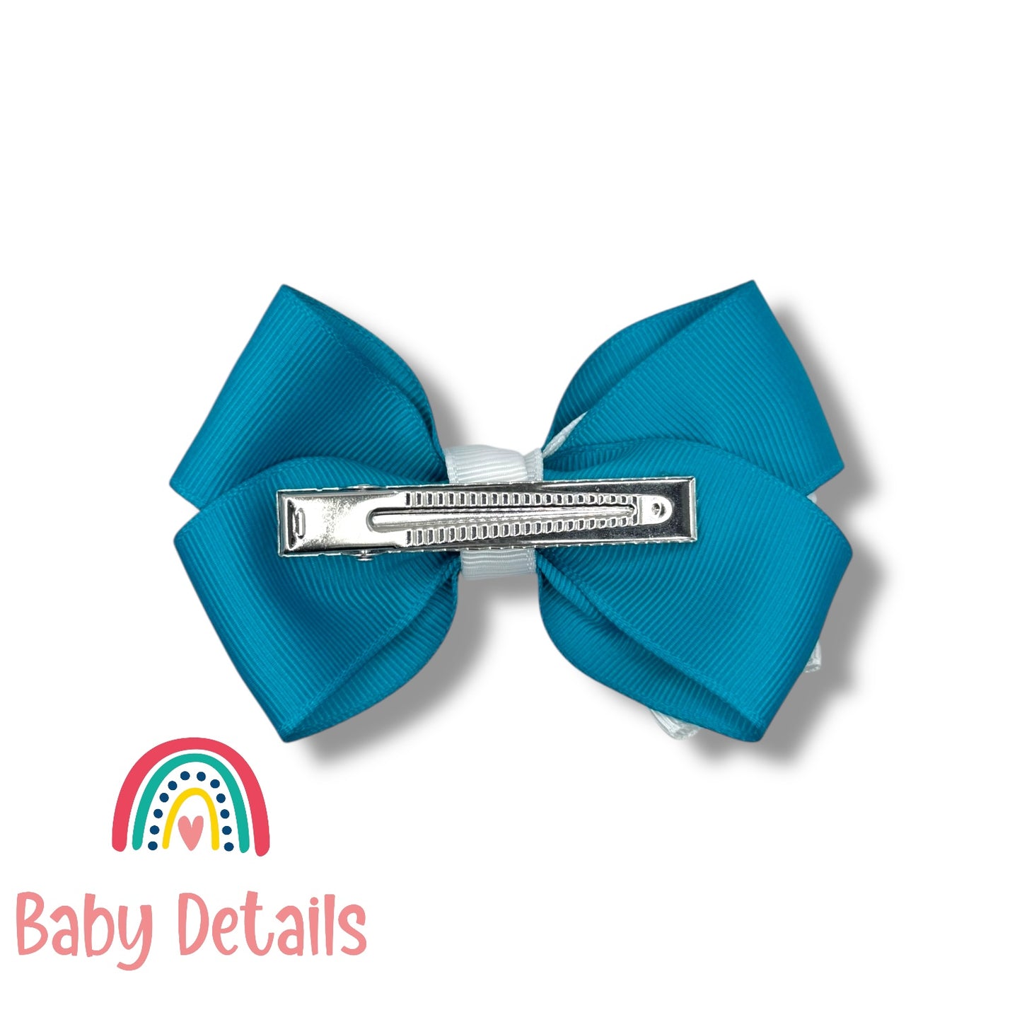Elegant Pair Bow Clip- Pacific Blue & White