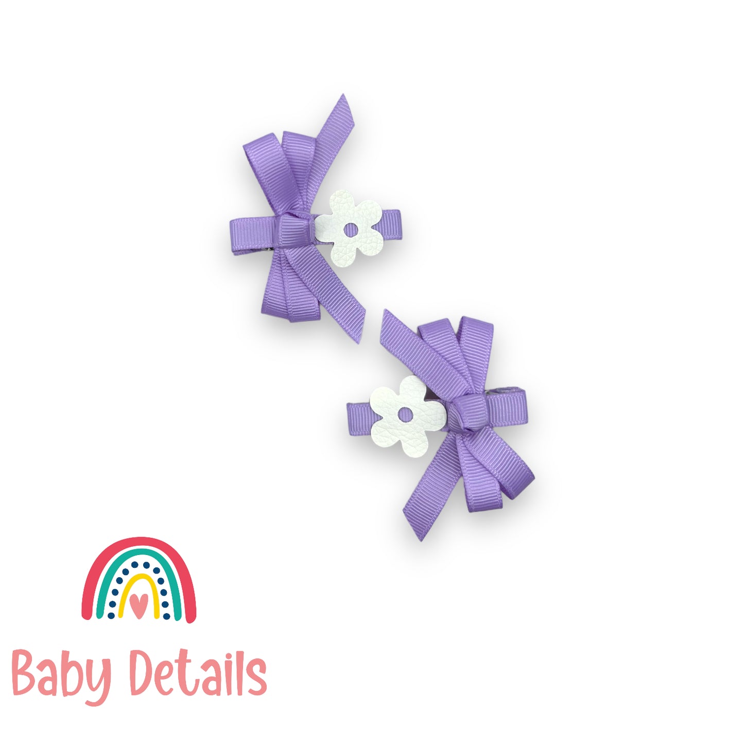 Set of 2 hair clips with a white flower - Purple