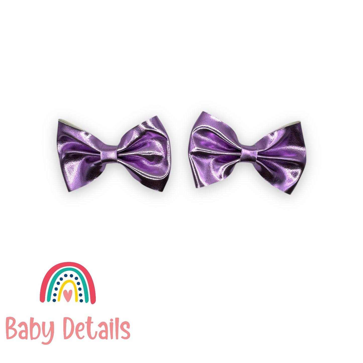 Set of 2 metallic leather bows - Purple