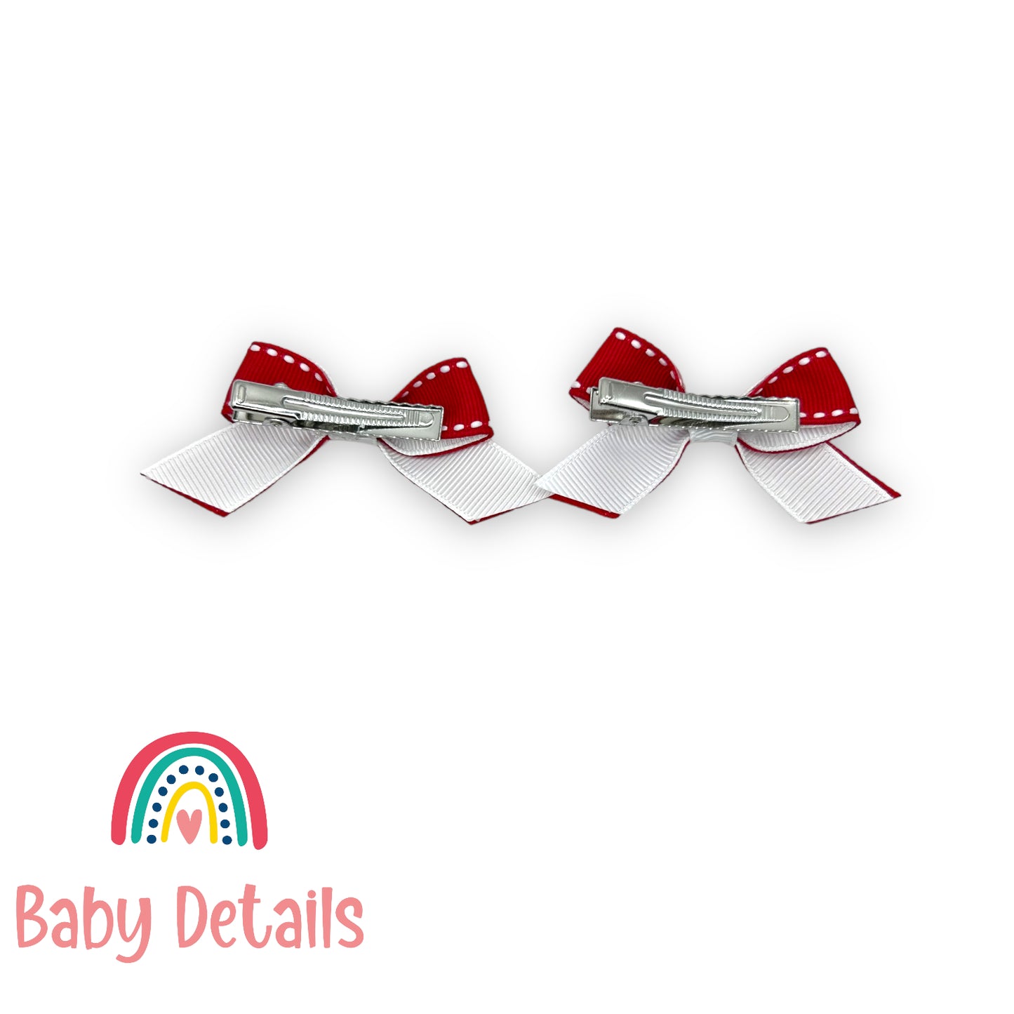 Set of 2 mini stripe hair clips - Red