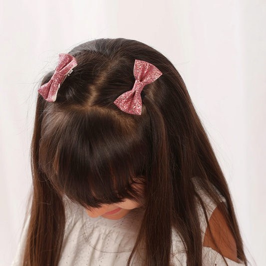 Set of 2 Glitter Bow Hair Clip - Mixed Pink