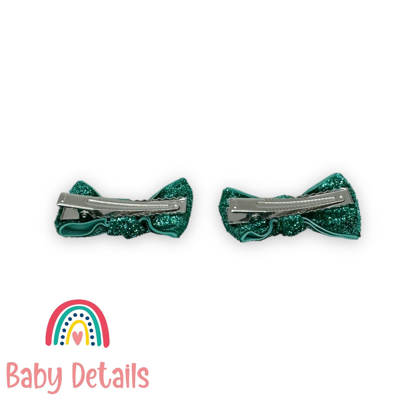 Set of 2 Mini Glitter Bow Clips - Turquoise