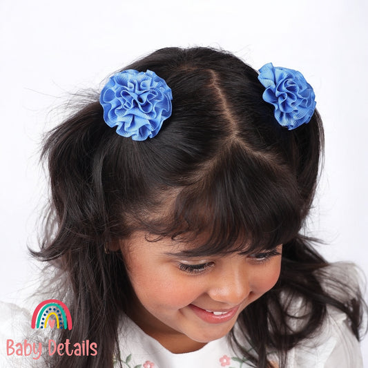 Set of 2 Rosette Bow Hair Clips - Sky Blue