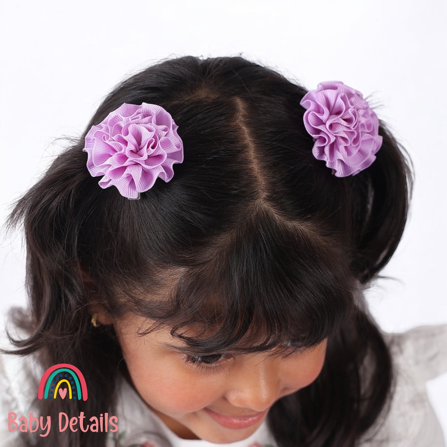 Set of 2 Rosette Bow Hair Clips - Purple