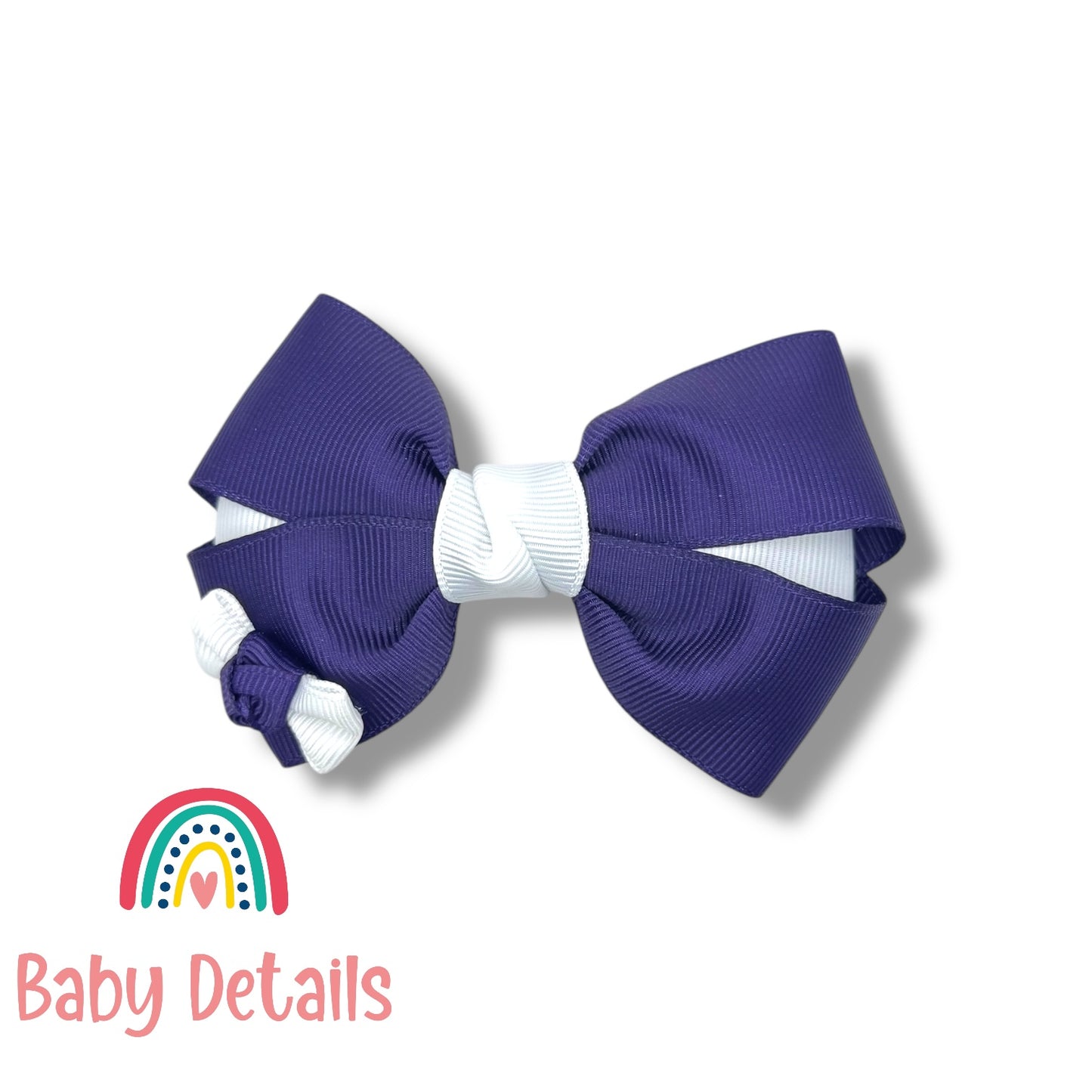 Elegant Pair Bow Clip- Dark Purple & White