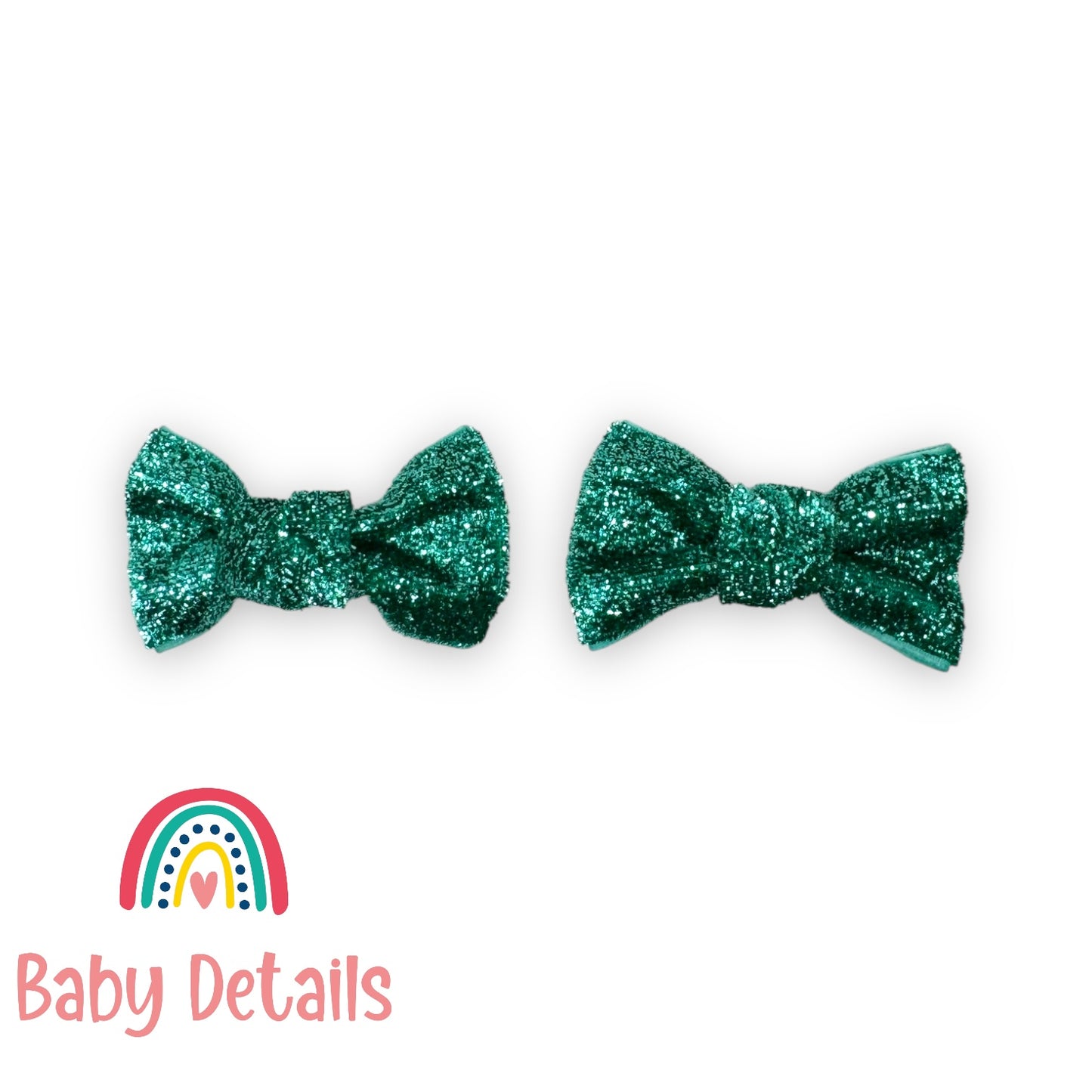 Set of 2 Mini Glitter Bow Clips - Turquoise