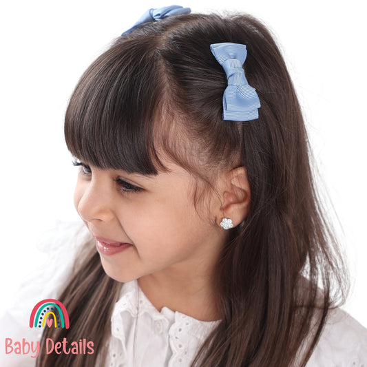 Set of 2 Mini Simple Hair Clips - Ice Blue
