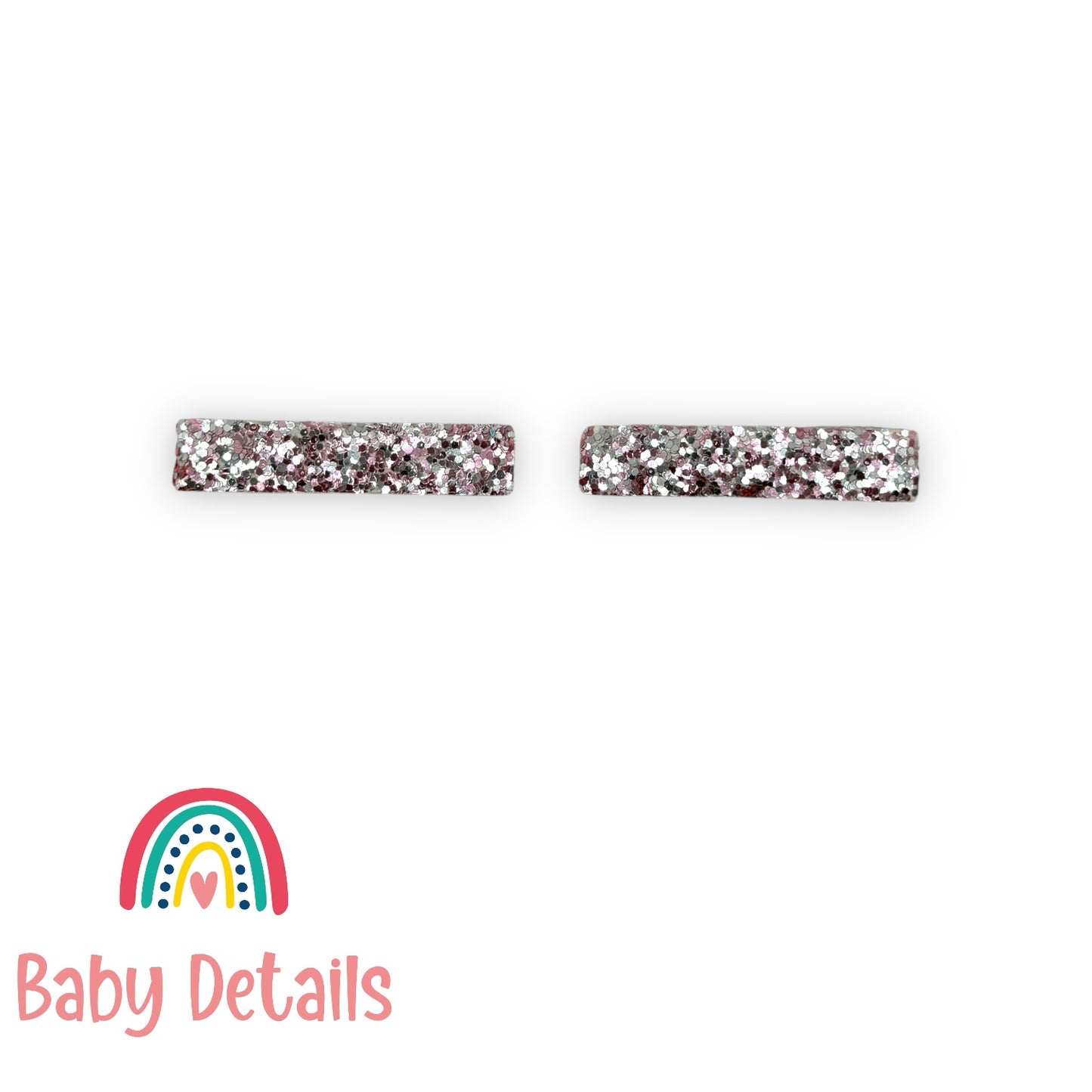 Glitter Bar Hair Clips - Pink & Silver