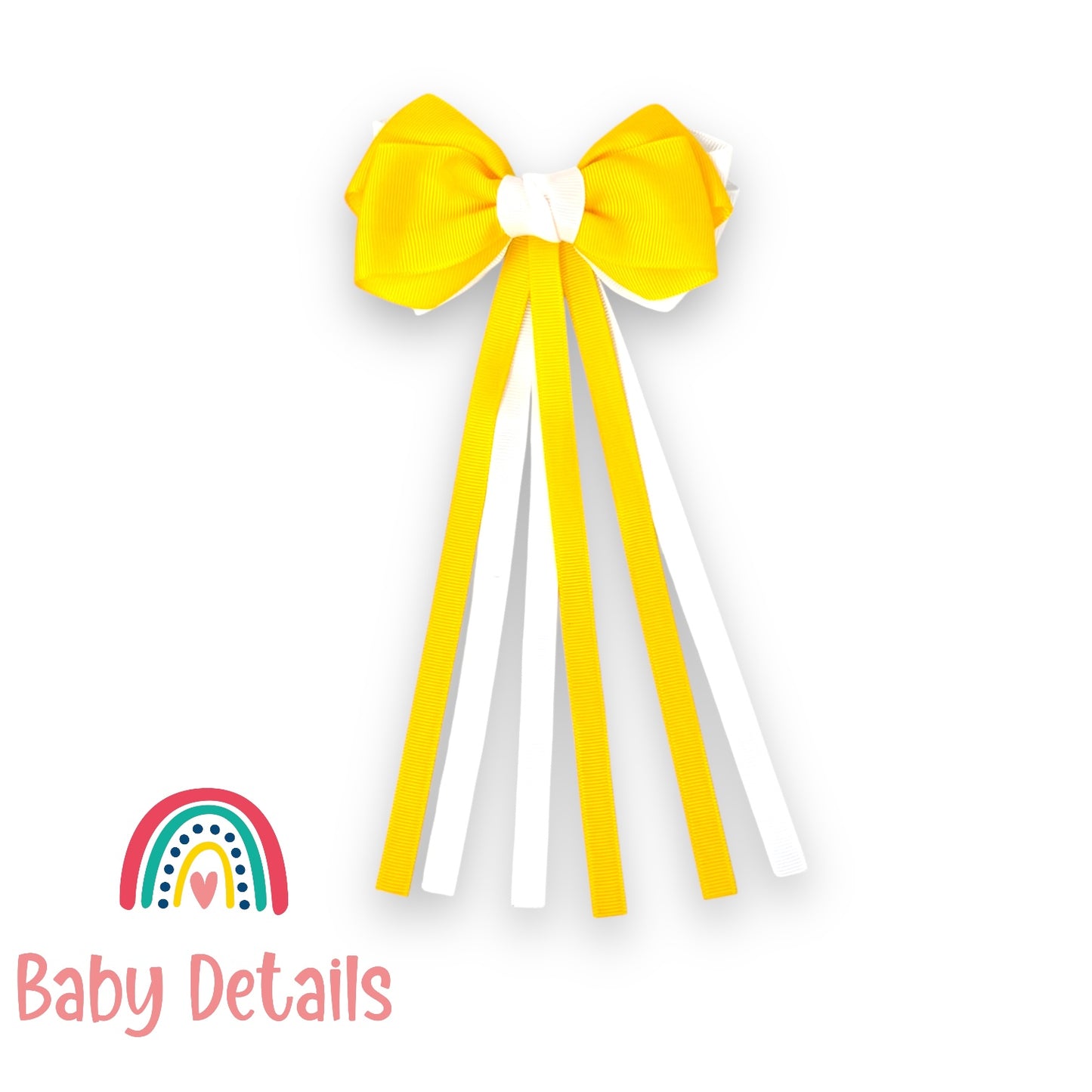 Big Bow Layers with Long Ribbons - Yellow & White