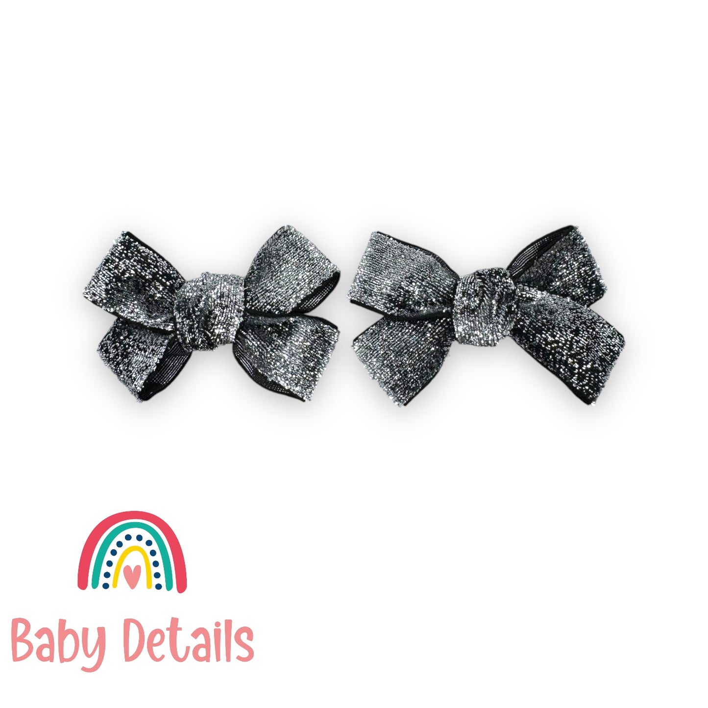 Set of 2 Glitter Bow Clips - Silver with Shade of Black