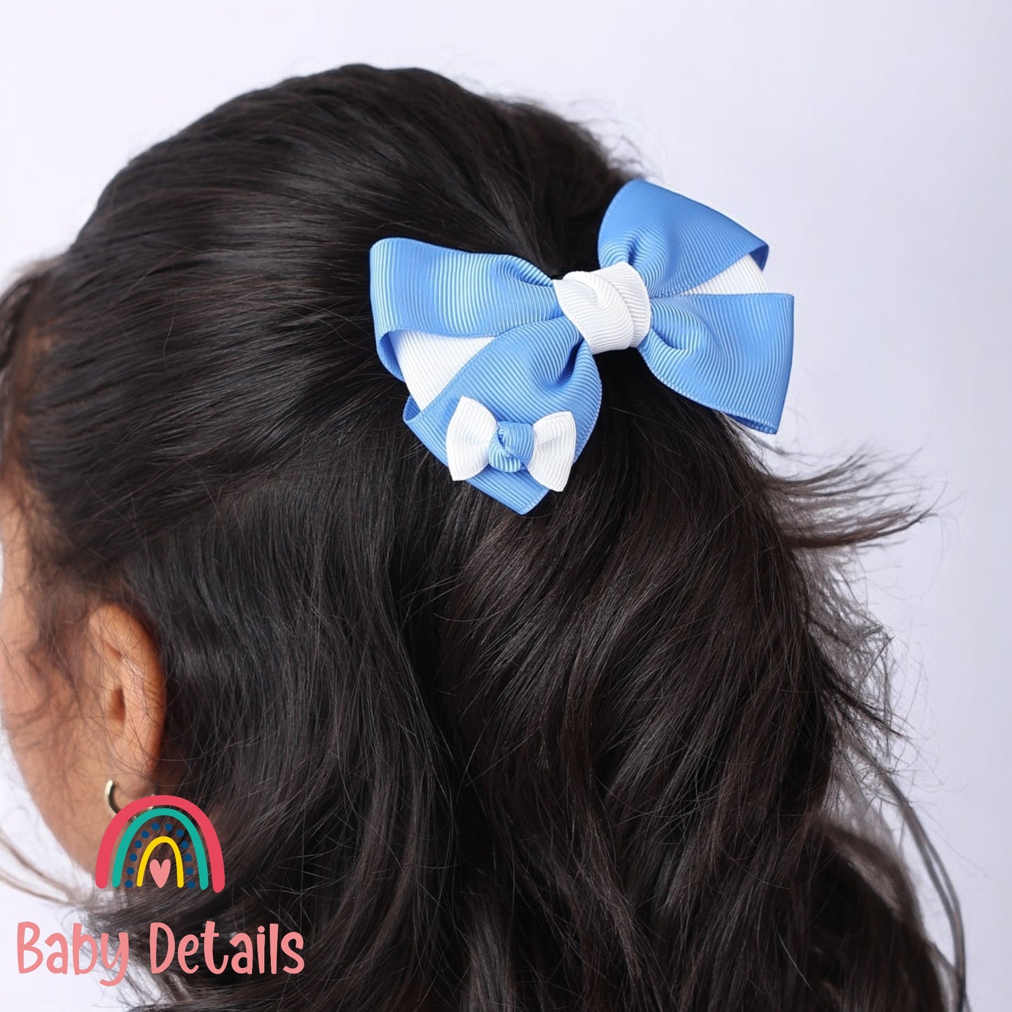 Elegant Pair Bow Clip- Sky Blue & White