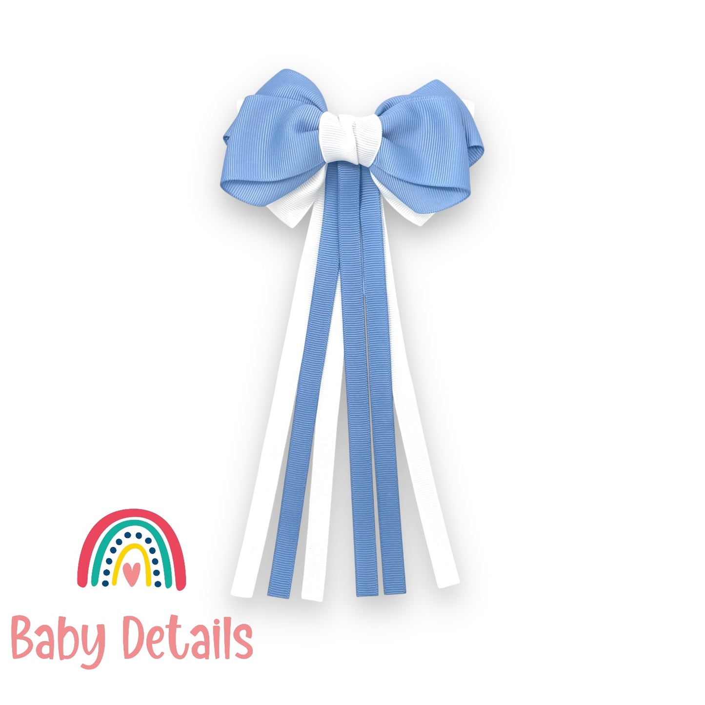 Big Bow Layers with Long Ribbons - Ice Blue & White