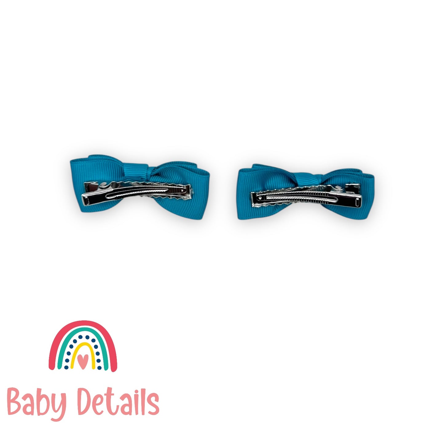 Set of 2 Mini Simple Hair Clips - Pacific Blue
