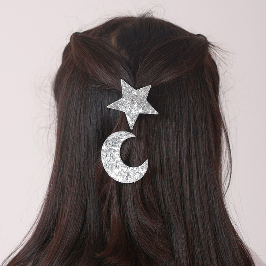 Star & Moon Hair Clips - Silver