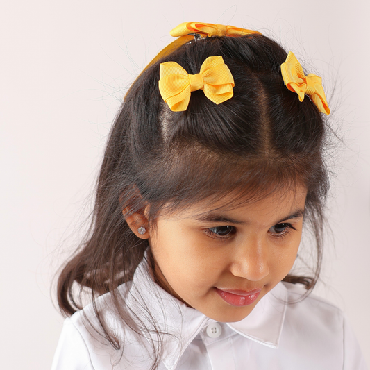 Set of 2 Mini Double Bow Hair Clip - Sunset Yellow