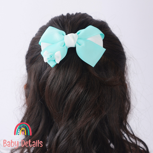 Elegant Pair Bow Clip- Aqua Green & White
