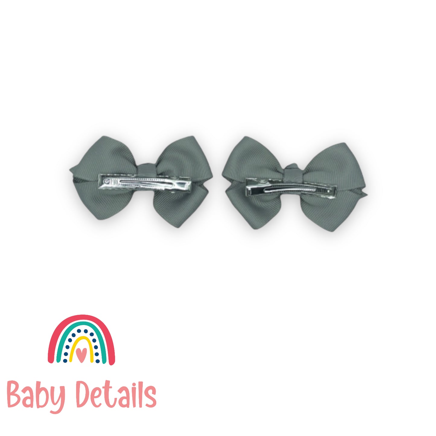 double dark grey bow hair clips