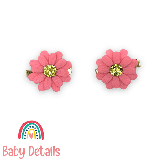 Mini Flower Hair Clips - Dark Pink