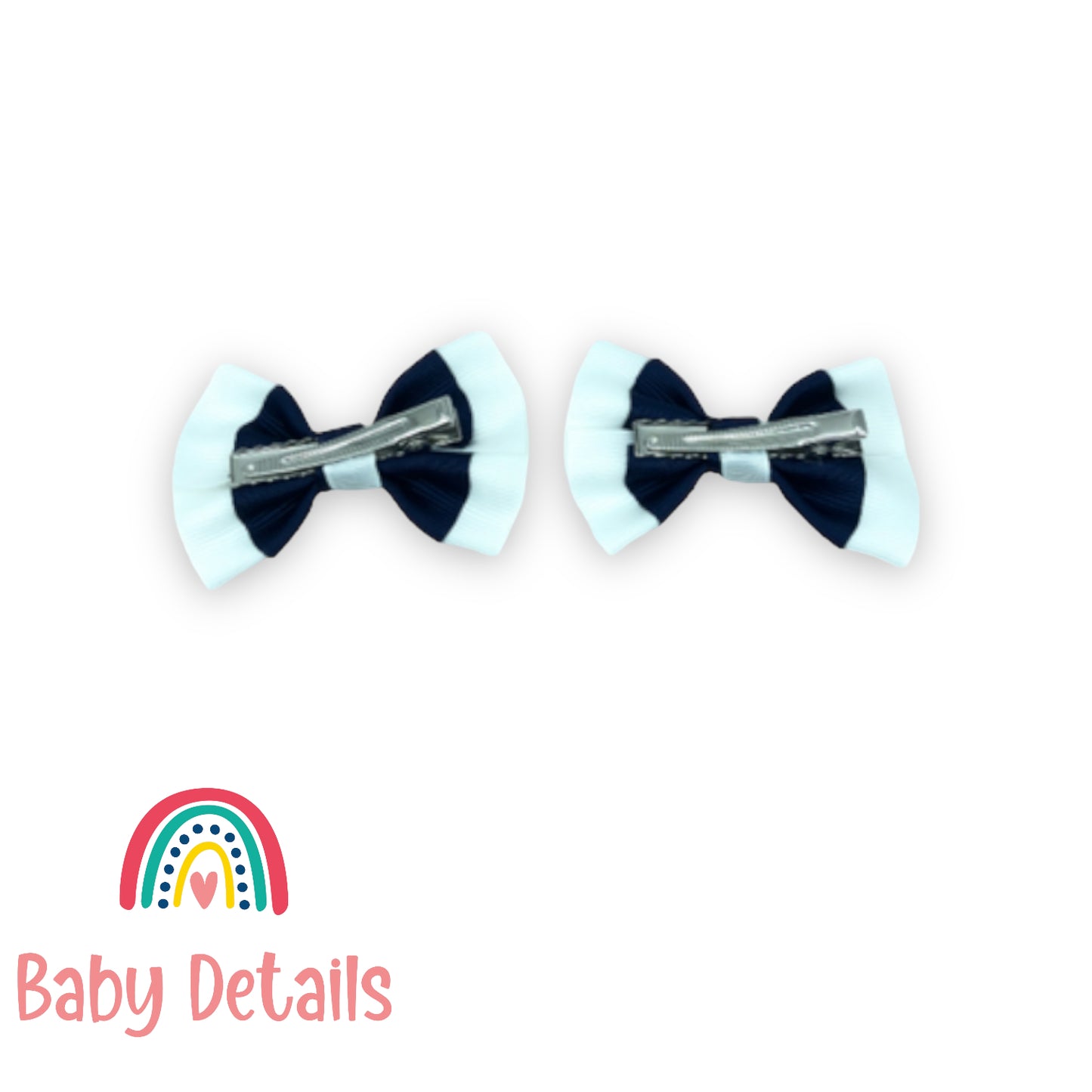 2 colored Bow White and navy blue Hair Clips - school collection