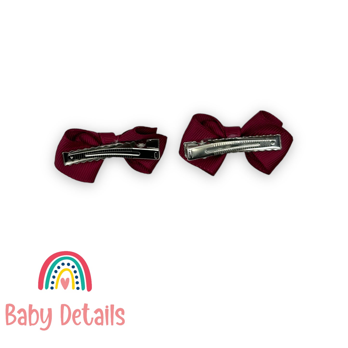 Set of 2 Mini curved bow hair clips - Maroon