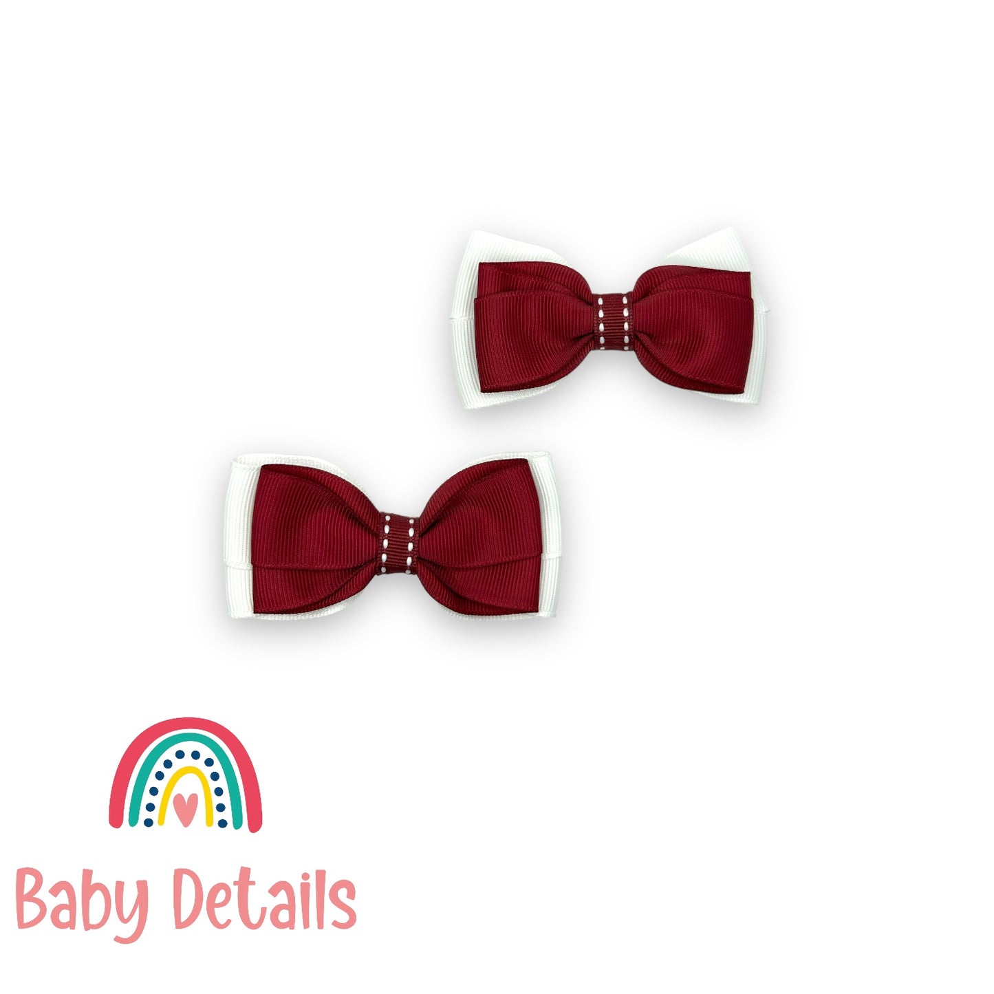 Set of 2 bow with stripe lines hair clips - Maroon & White