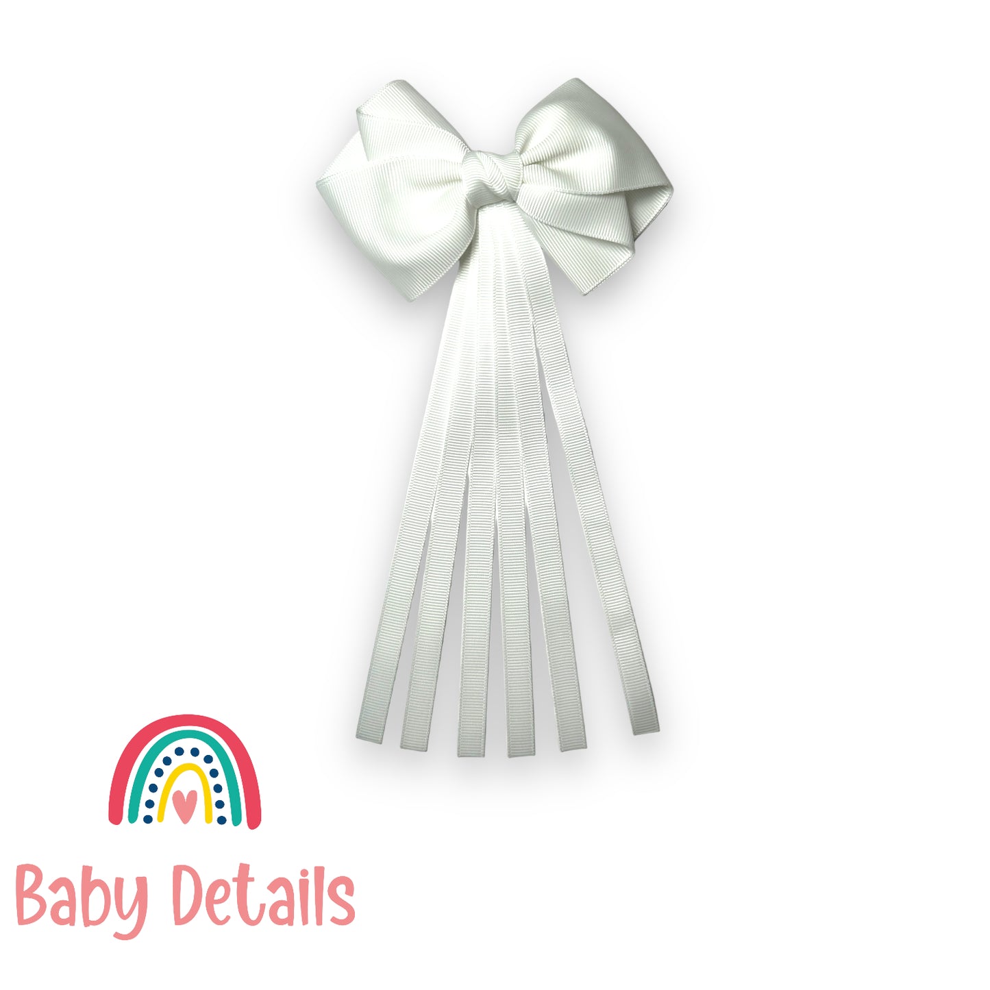 Curved bow with long ribbons hair clip - White