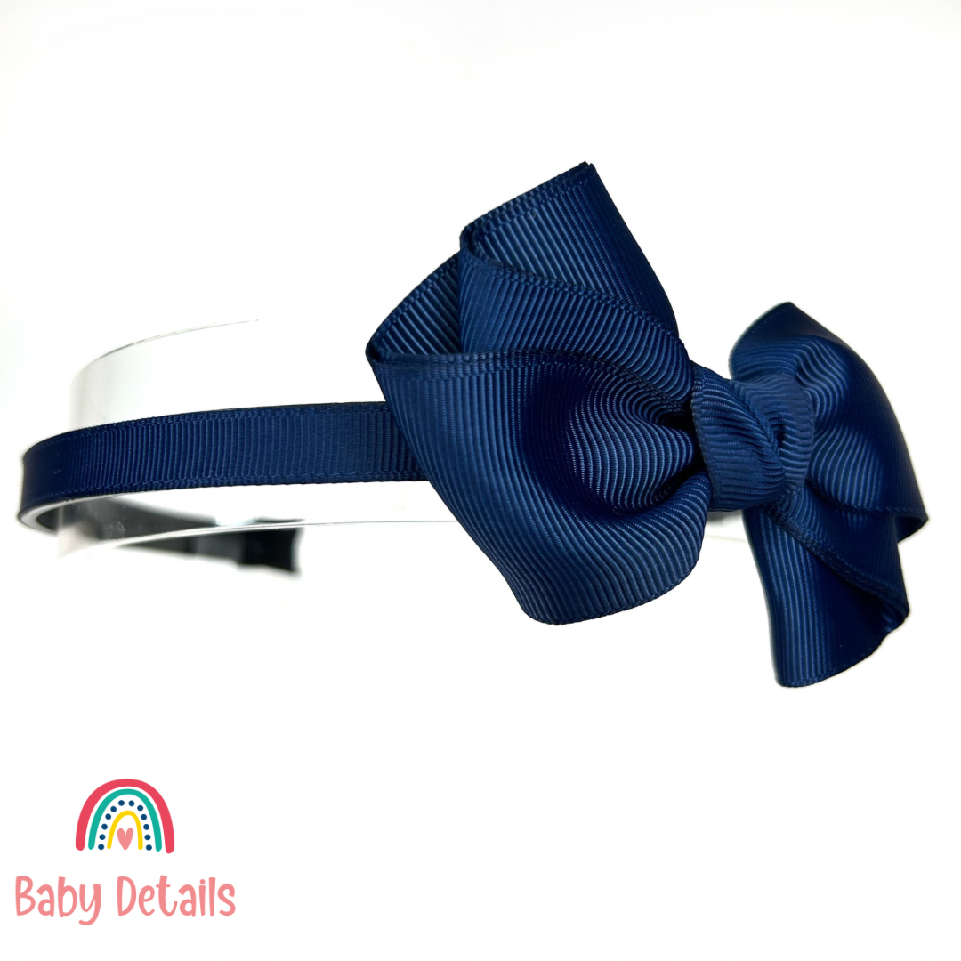 Curved Bow Headband - Navy Blue