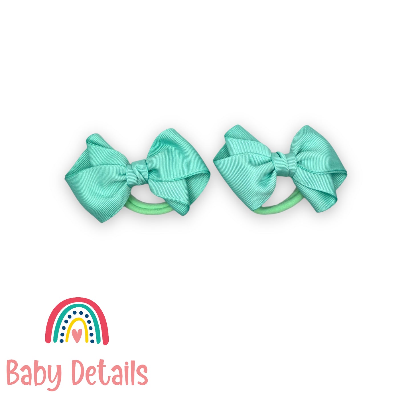 Set of 2 curved bow hair ties - Aqua Green