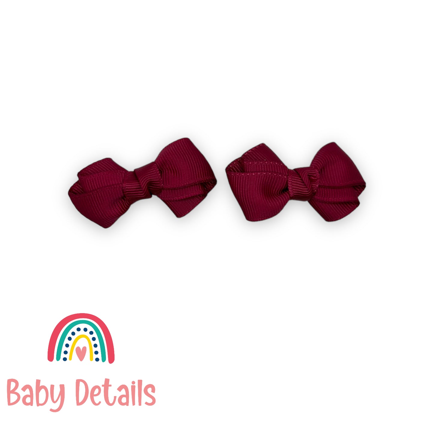 Set of 2 Mini curved bow hair clips - Maroon