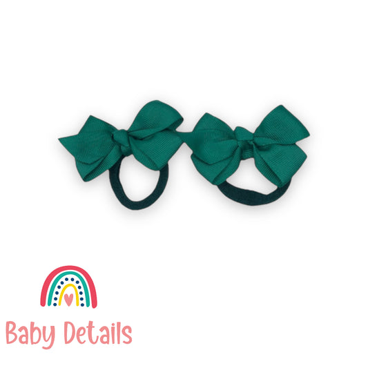 double dark green bow hair ties