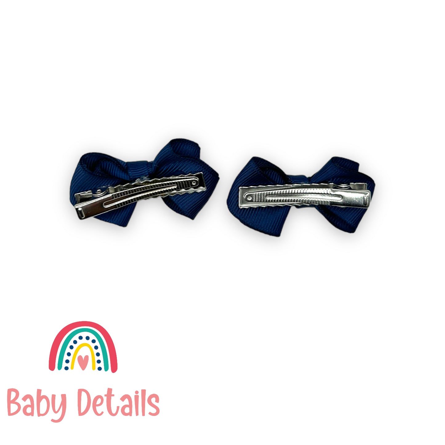 Set of 2 Mini curved bow hair clips - Navy Blue