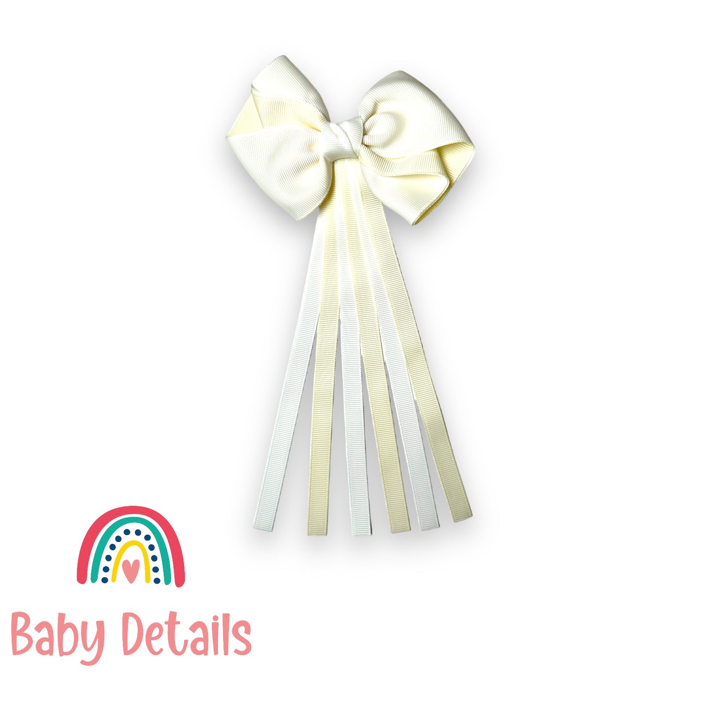 Curved bow with long ribbons hair clip - Ivory & White