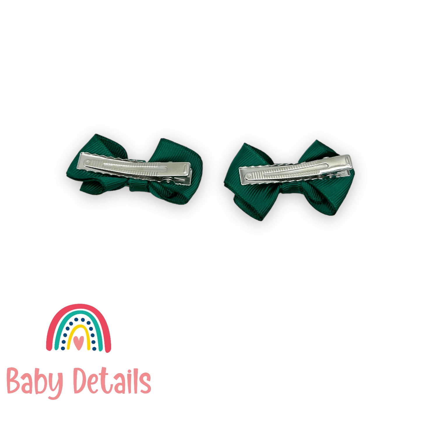 Set of 2 Mini curved bow hair clips - Dark Green