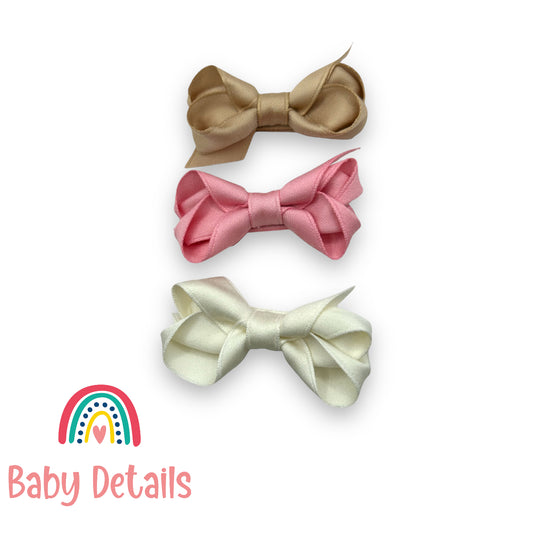 Set of 3 elegant bow clip (Pink, Beige, Off White)