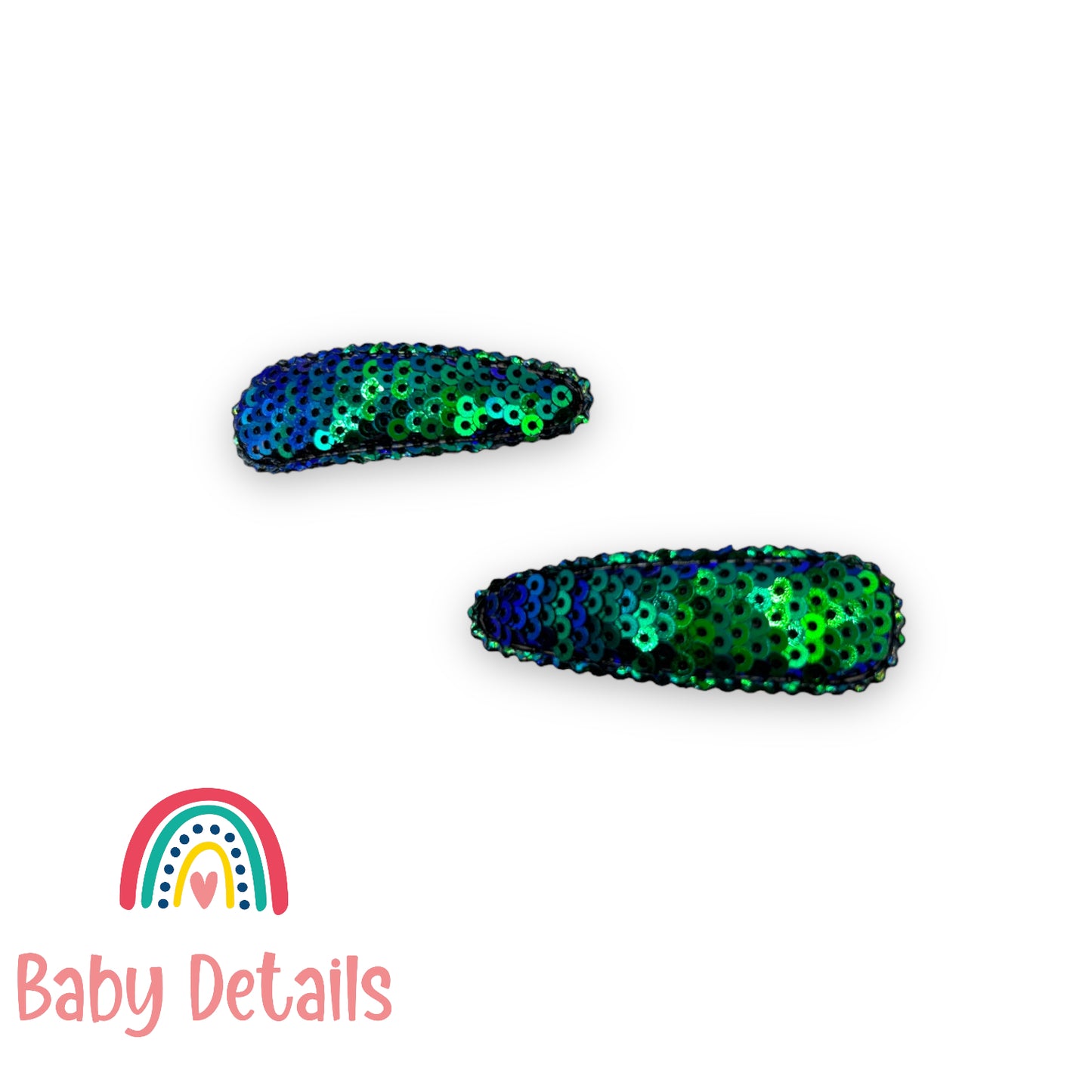 Sequin Hair Snap Clips - Shades of Green and Blue