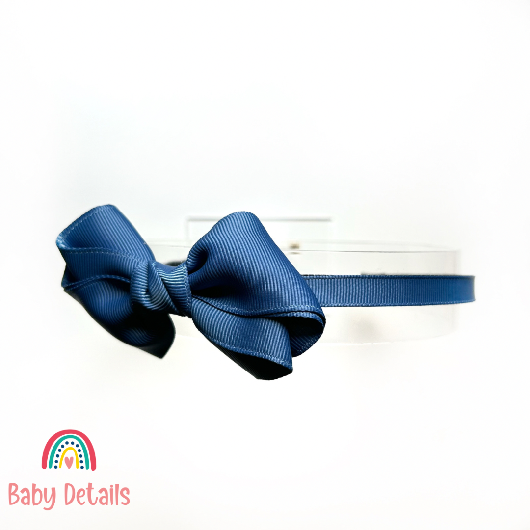 Curved Bow Headband - Blue Grey