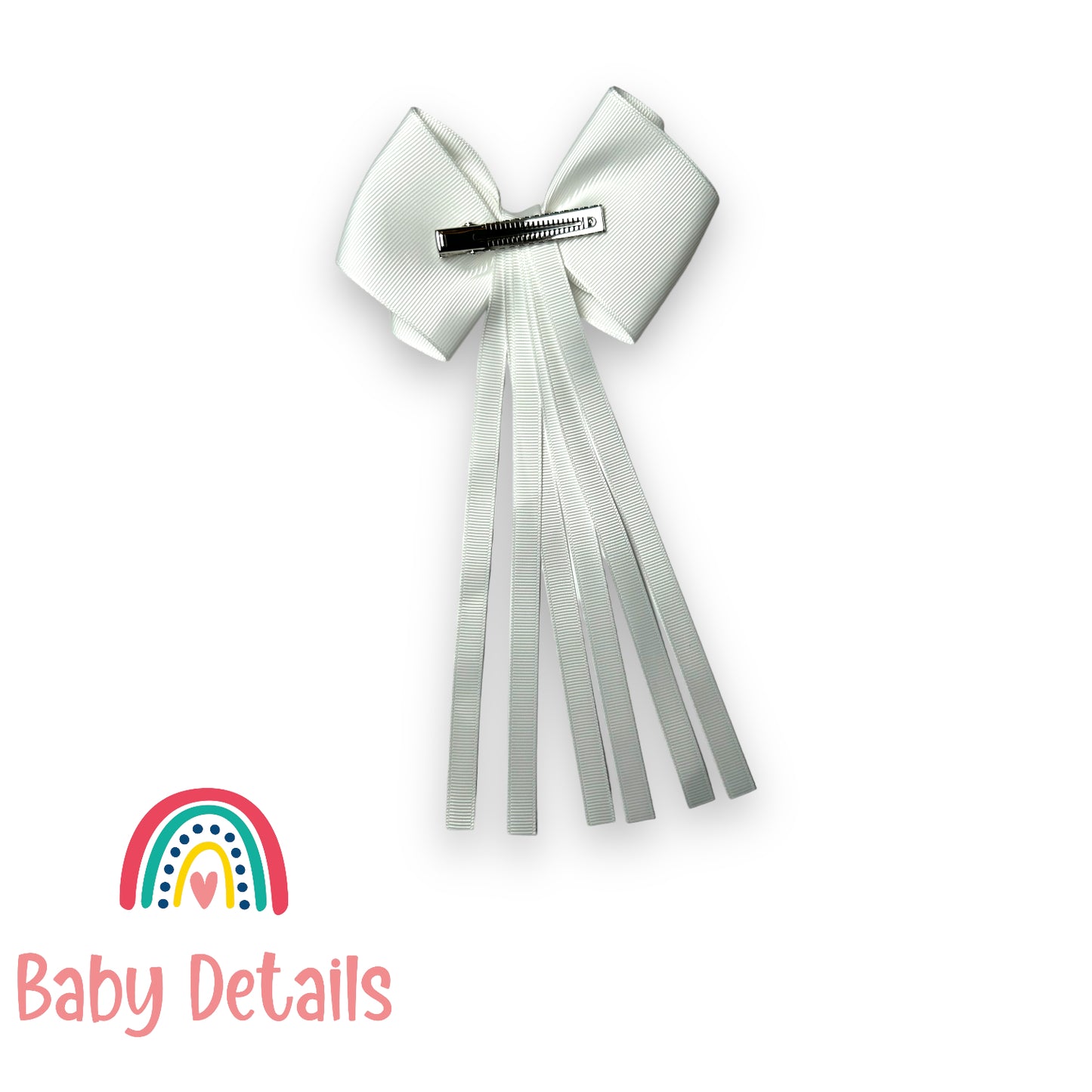 Curved bow with long ribbons hair clip - White