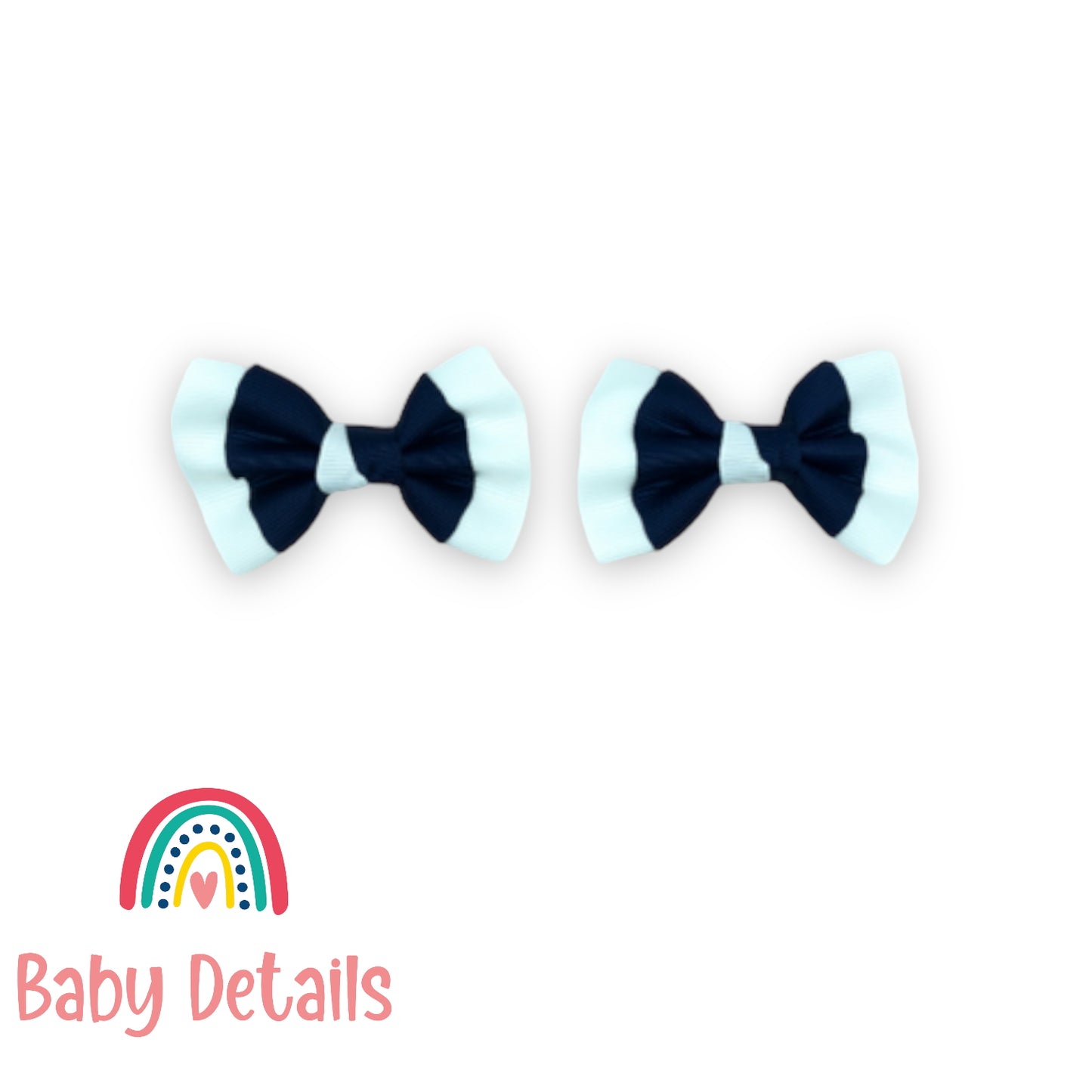 2 colored Bow White and navy blue Hair Clips - school collection