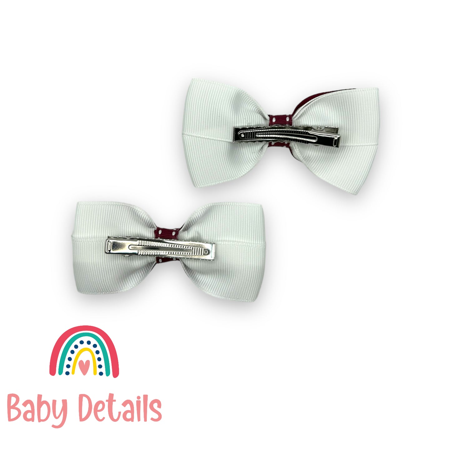 Set of 2 bow with stripe lines hair clips - Maroon & White