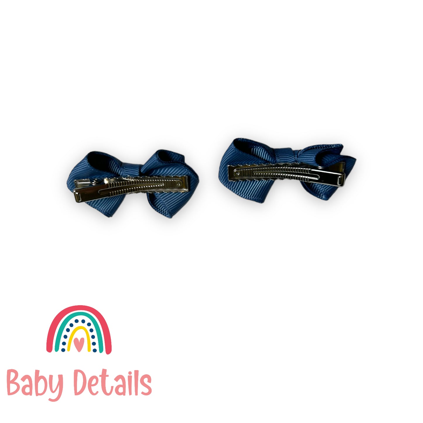 Set of 2 Mini curved bow hair clips - Blue Grey